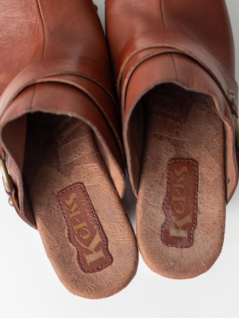 Korks Brown Leather Wooden Platform Clog Mules Women's EU 39 US 8 - Picture 3 of 9